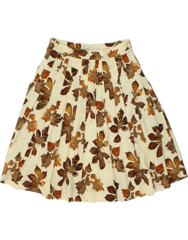 VINTAGE Womens High Waist Knife Pleated Skirt IT 48 XL W30  Beige Floral cashmere skirt soft
