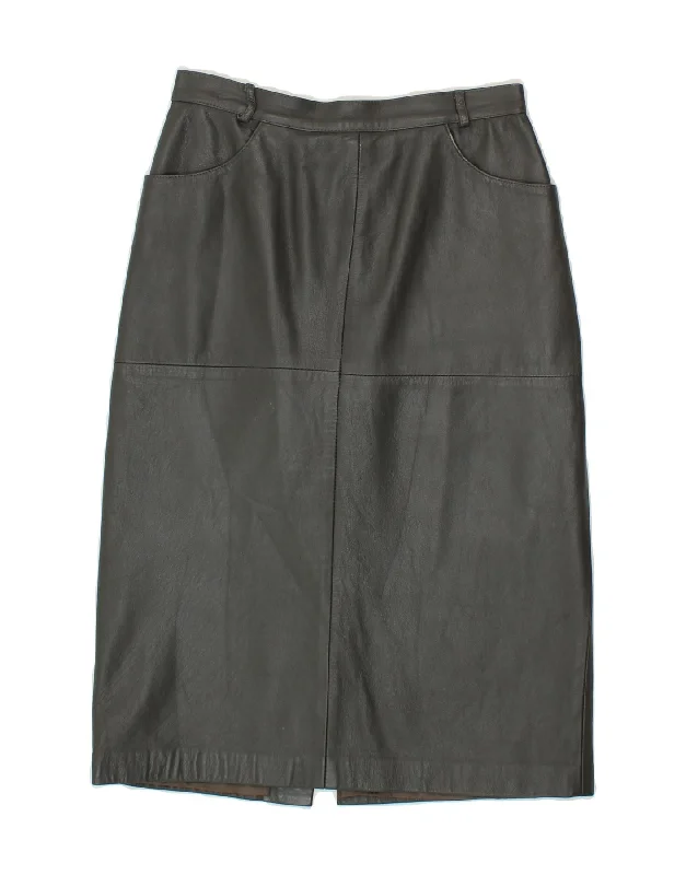 VINTAGE Womens High Waist Leather Skirt IT 42 Medium W26 Grey summer skirt style