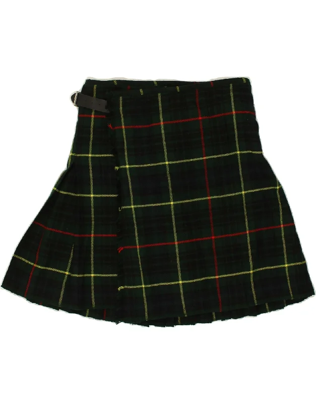 VINTAGE Womens High Waist Wrap Skirt W27 Small Green Check leather skirt sleek
