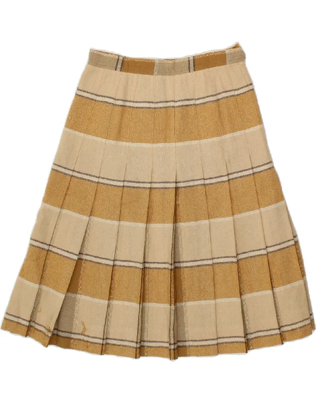 VINTAGE Womens Knife Pleated Skirt IT 42 Medium W28 Beige Striped denim skirt classic