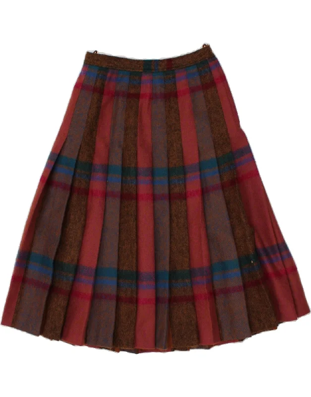 VINTAGE Womens Knife Pleated Skirt IT 44 Medium W28 Brown Check Wool silk skirt elegant VINTAGE Womens Knife Pleated Skirt IT 44 Medium W28 Brown Check Wool silk skirt elegant