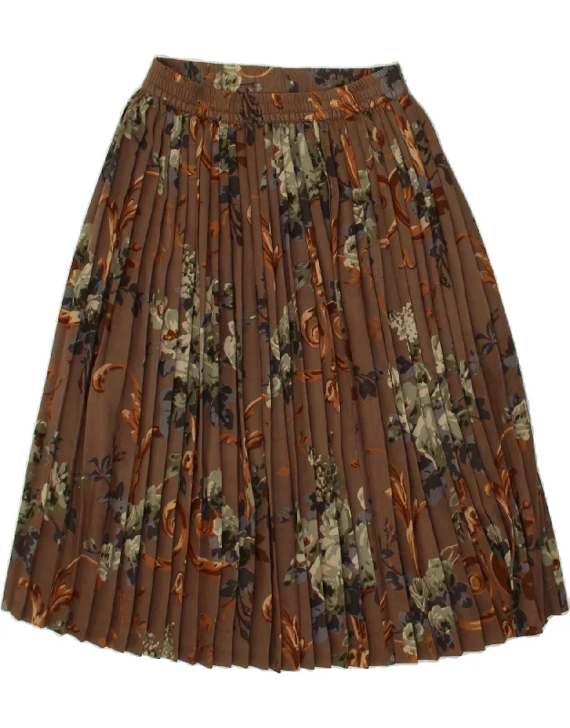VINTAGE Womens Knife Pleated Skirt UK 12 Medium W30 Brown Floral Wool corduroy skirt durable VINTAGE Womens Knife Pleated Skirt UK 12 Medium W30 Brown Floral Wool corduroy skirt durable
