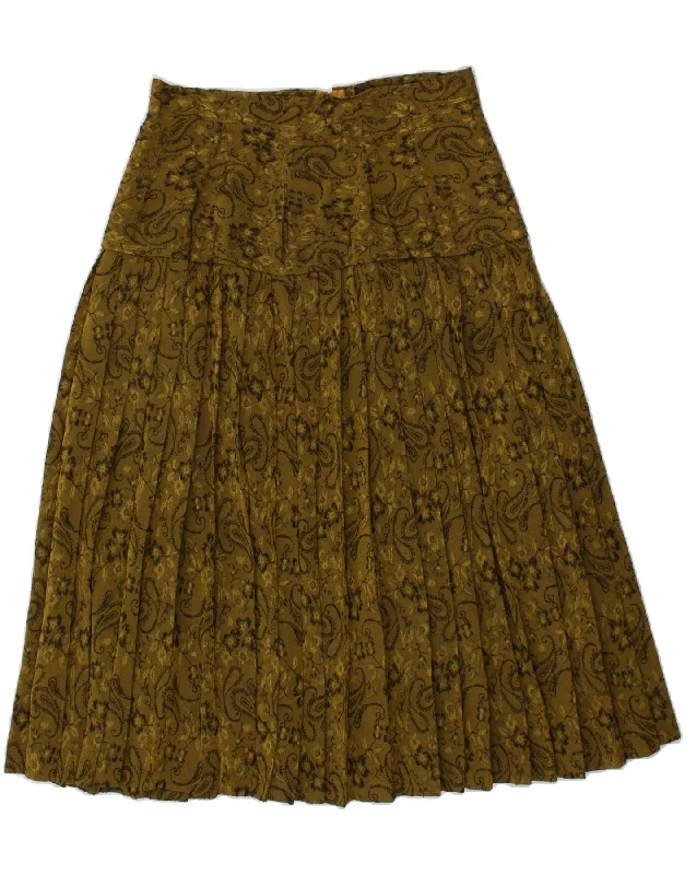 VINTAGE Womens Knife Pleated Skirt W28 Medium Khaki Paisley cashmere skirt rich