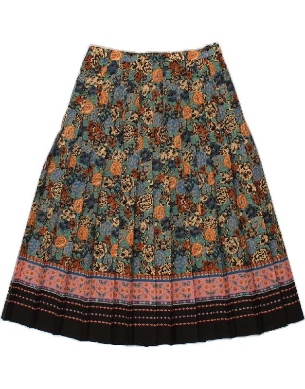 VINTAGE Womens Knife Pleated Skirt W28 Medium Multicoloured Floral Acetate satin skirt smooth