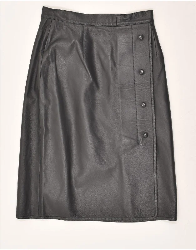 VINTAGE Womens Leather Skirt IT 42 Medium W26  Grey lightweight skirt design