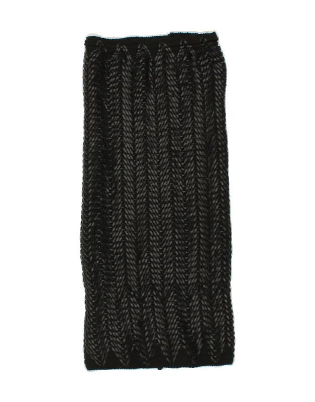 VINTAGE Womens Maxi Skirt W24 XS Black Chevron Viscose wrap skirt elegant