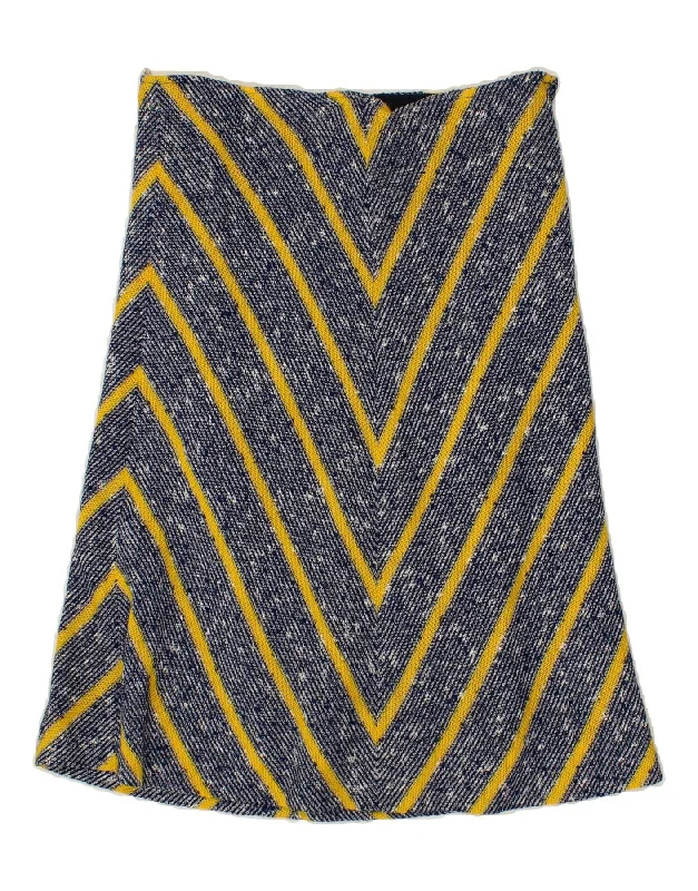 VINTAGE Womens Midi A-Line Skirt W28 Medium  Navy Blue Striped wrap skirt elegant