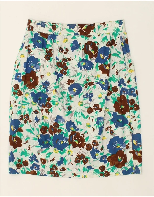 VINTAGE Womens Midi Skirt UK 14 Large W28  Multicoloured Floral Cotton corduroy skirt durable