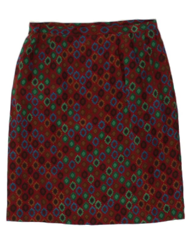 VINTAGE Womens Midi Skirt W32 Large Burgundy Geometric velvet skirt plush