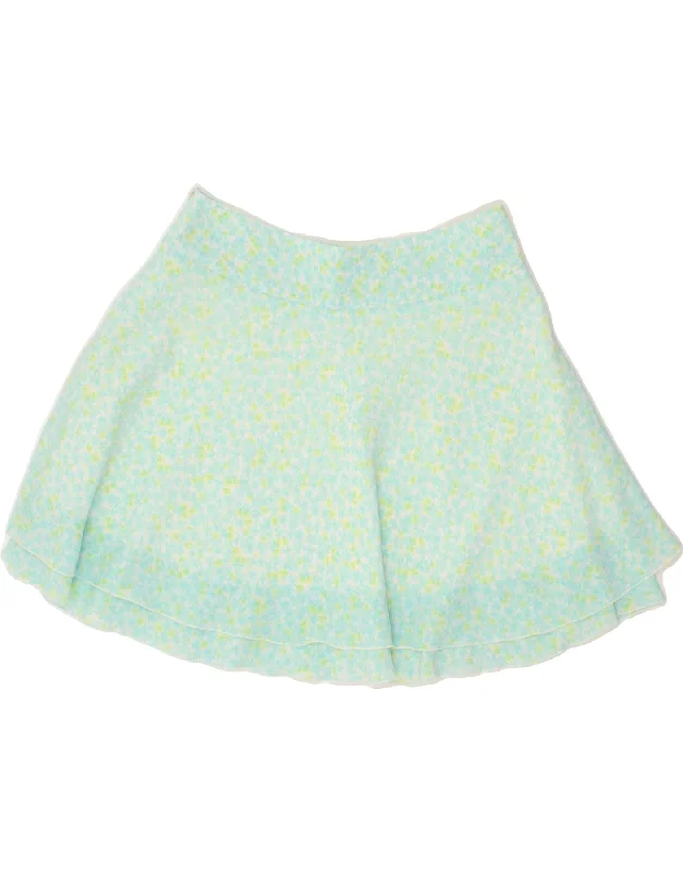 VINTAGE Womens Mini A-Line Skirt W30 Medium Green Floral satin skirt smooth