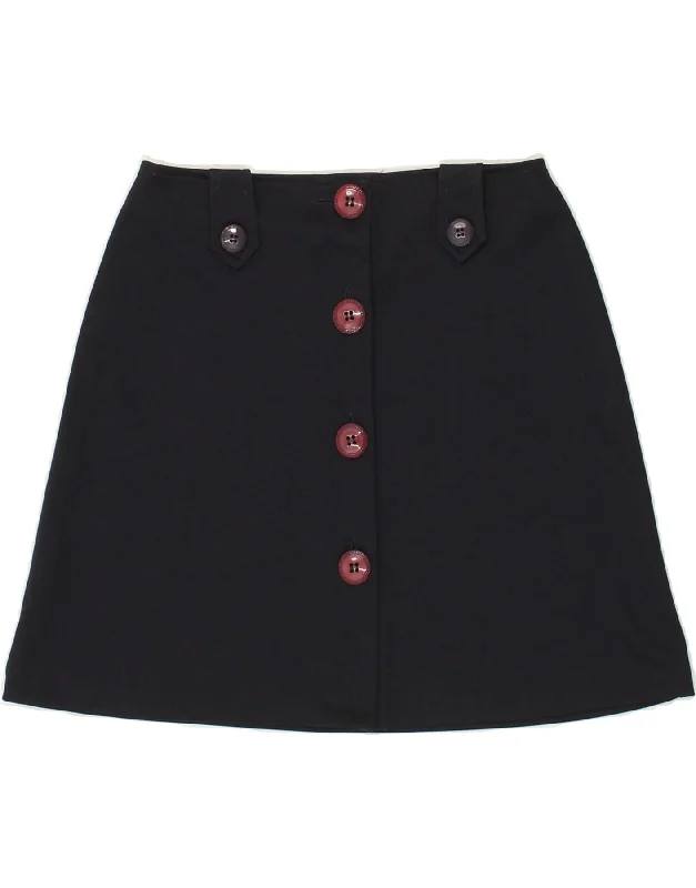 VINTAGE Womens Mini Skirt Small W26  Navy Blue Polyester leather skirt sleek