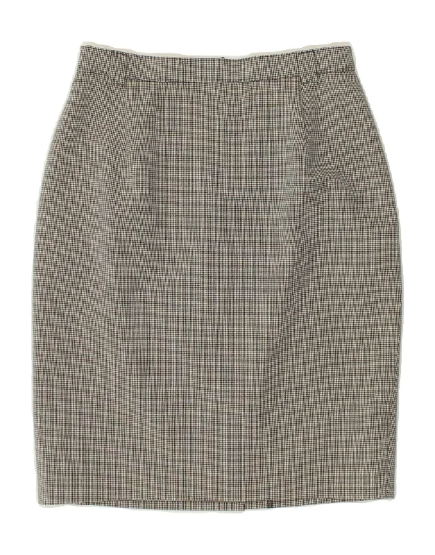 VINTAGE Womens Pencil Skirt UK 10 Small W26 Grey Check Polyester floral skirt print