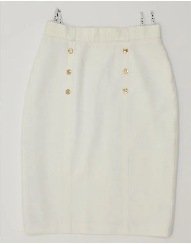 VINTAGE Womens Pencil Skirt UK 12 Medium W28 White Polyester corduroy skirt textured