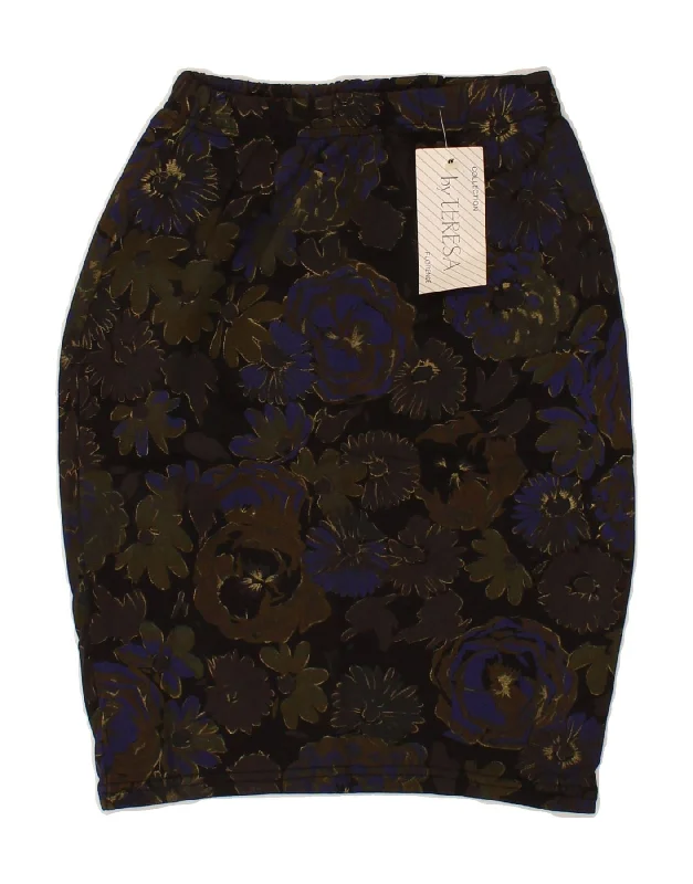 VINTAGE Womens Pencil Skirt W24 XS Black Floral Cotton chiffon skirt airy
