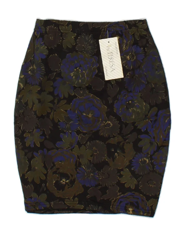 VINTAGE Womens Pencil Skirt W24 XS Black Floral denim skirt trendy