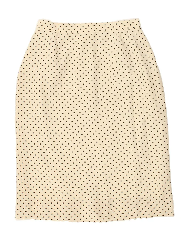 VINTAGE Womens Pencil Skirt W28 Medium Beige Spotted silk skirt smooth