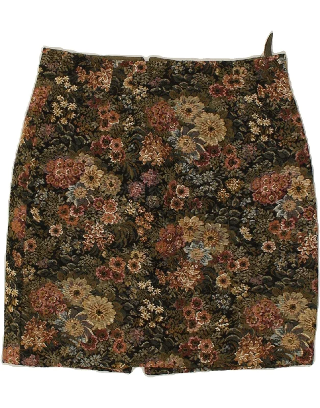 VINTAGE Womens Pencil Skirt W29 Medium Green Floral leather skirt bold