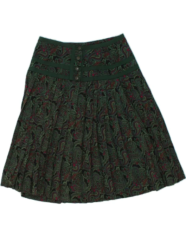 VINTAGE Womens Pleated A-Line Skirt W28 Medium  Green Paisley Wool wool skirt thick