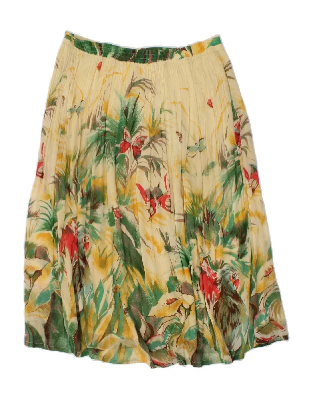 VINTAGE Womens Pleated Skirt EU 38/40 Medium W38 Yellow Floral Viscose corduroy skirt durable VINTAGE Womens Pleated Skirt EU 38/40 Medium W38 Yellow Floral Viscose corduroy skirt durable