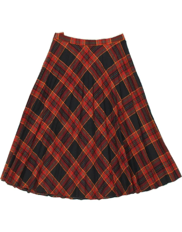 VINTAGE Womens Pleated Skirt IT 40 Small W26  Multicoloured Plaid denim skirt casual