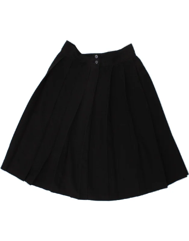 VINTAGE Womens Pleated Skirt W28 Medium Black a-line skirt cut