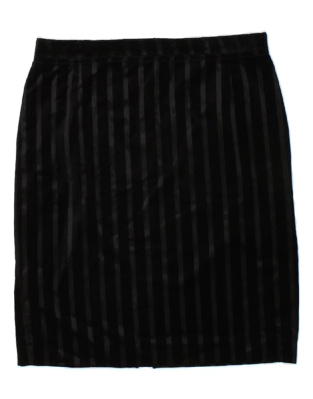 VINTAGE Womens Straight Skirt W34 Large Black Striped zip skirt side