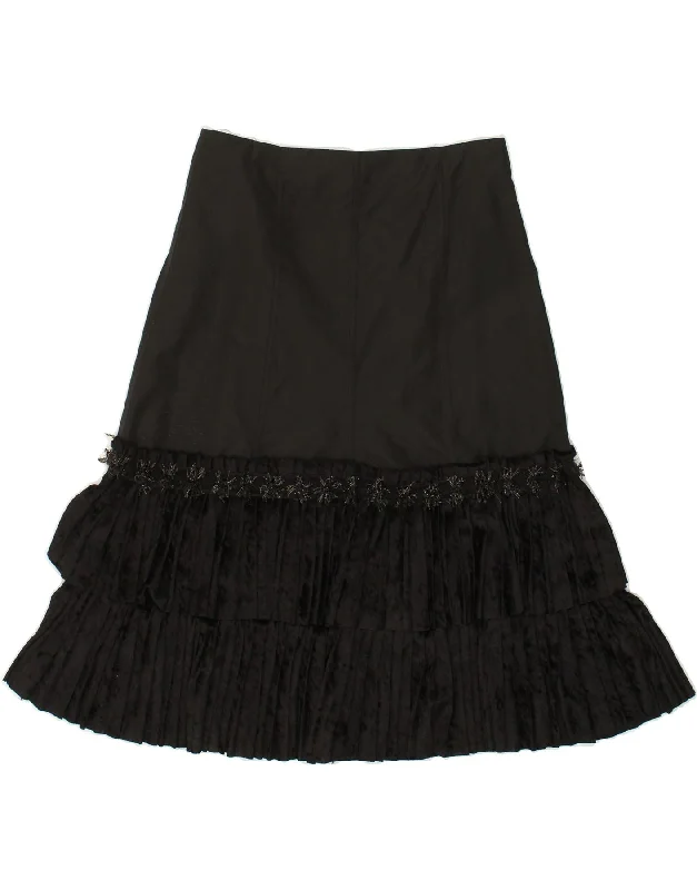 VINTAGE Womens Tiered Skirt IT 44 Medium W30 Black Polyester lace skirt romantic