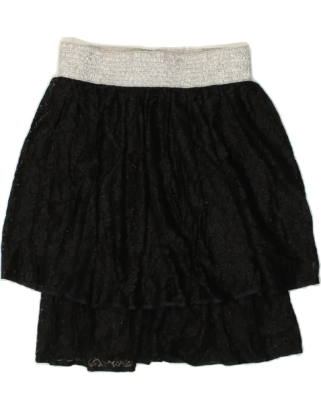 VINTAGE Womens Tiered Skirt W28 Medium Black Floral modal blend skirt