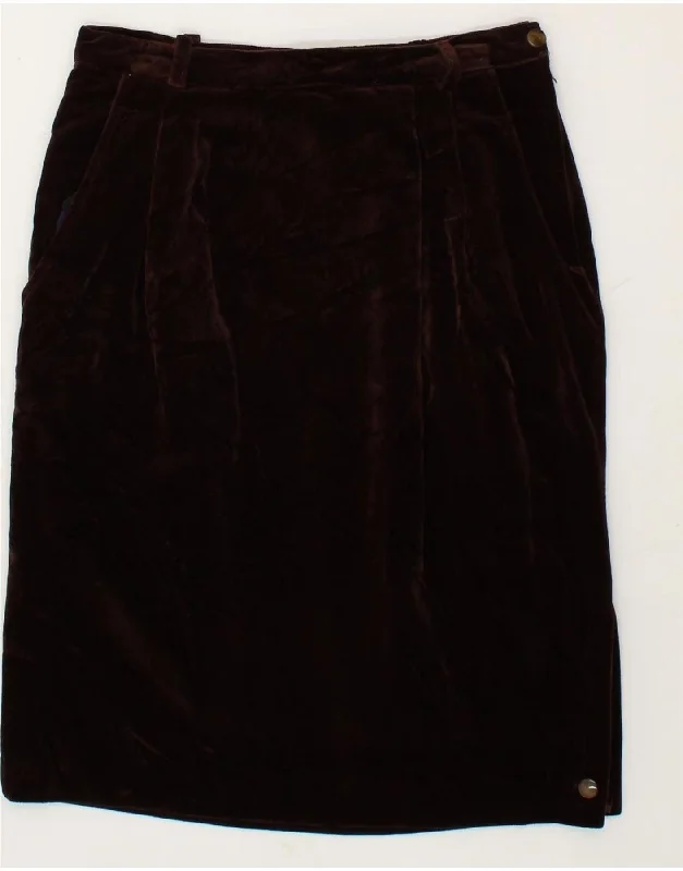 VINTAGE Womens Velvet Straight Skirt IT 44 Medium W28 Brown casual skirt length