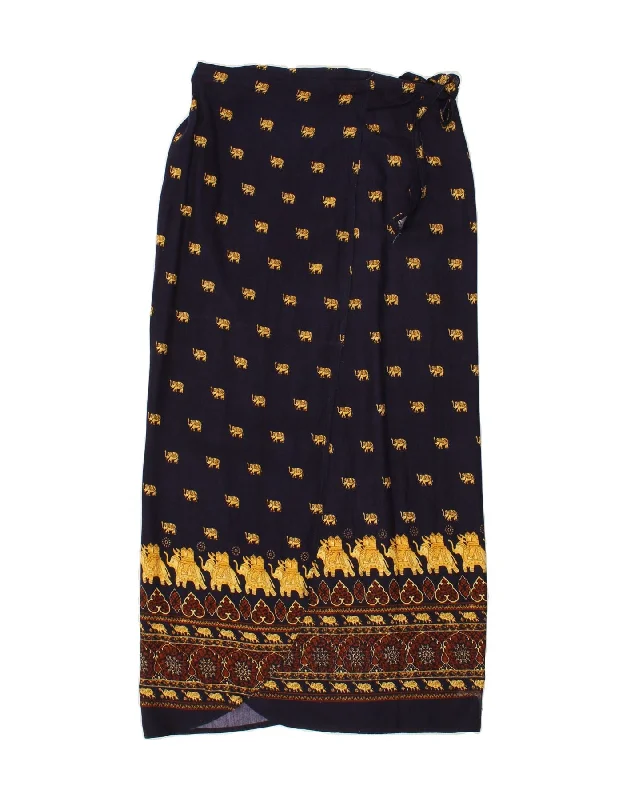 VINTAGE Womens Wrap Skirt W30 Medium Navy Blue Animal Print Viscose mini skirt trendy VINTAGE Womens Wrap Skirt W30 Medium Navy Blue Animal Print Viscose mini skirt trendy