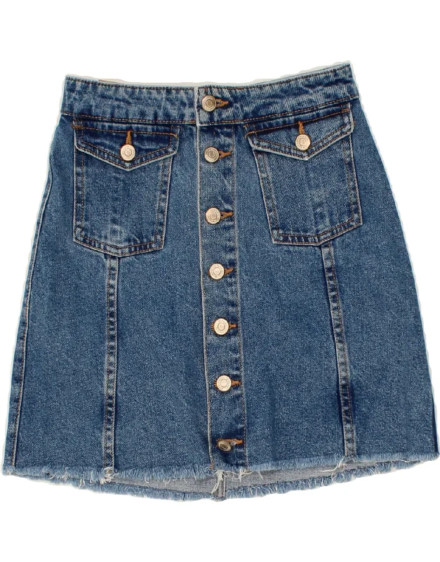 ZARA Womens Denim Skirt W25 XS Blue leather skirt sleek