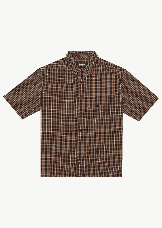 AFENDS Mens Hometown - Short Sleeve Shirt - Coffee Comfortable Fitted Short Sleeve