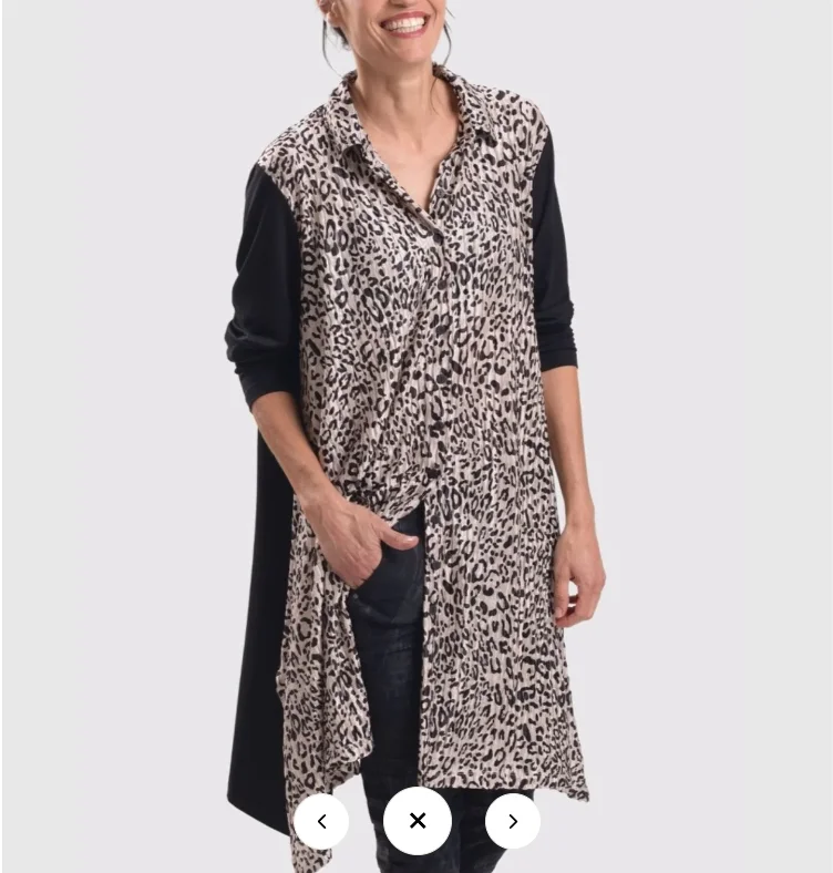 Alembika Clothing - LEO BUTTON-DOWN TUNIC SHIRT FINAL SALE ITEM Stylish Pleated Short Sleeve