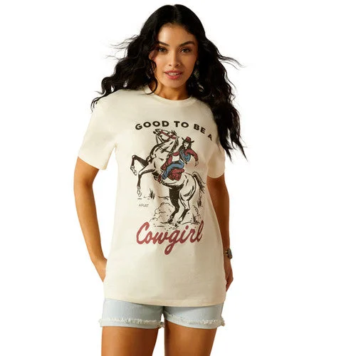 Ariat Wms Good To Be a Cowgirl SS Boyfriend Tee Off White Thin T-Shirt Open Front Quick Dry Ariat Wms Good To Be a Cowgirl SS Boyfriend Tee Off White Thin T-Shirt Open Front Quick Dry