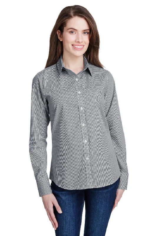 Artisan Collection Womens Microcheck Gingham Long Sleeve Button Down Shirt - Black/White Comfortable Peplum Short Shirt Artisan Collection Womens Microcheck Gingham Long Sleeve Button Down Shirt - Black/White Comfortable Peplum Short Shirt
