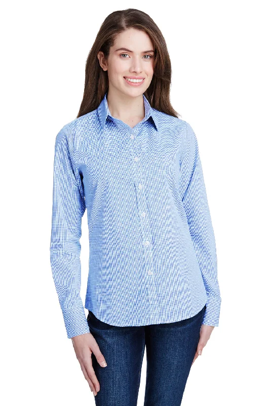 Artisan Collection Womens Microcheck Gingham Long Sleeve Button Down Shirt - Light Blue/White Comfortable Fitted Short Sleeve Artisan Collection Womens Microcheck Gingham Long Sleeve Button Down Shirt - Light Blue/White Comfortable Fitted Short Sleeve