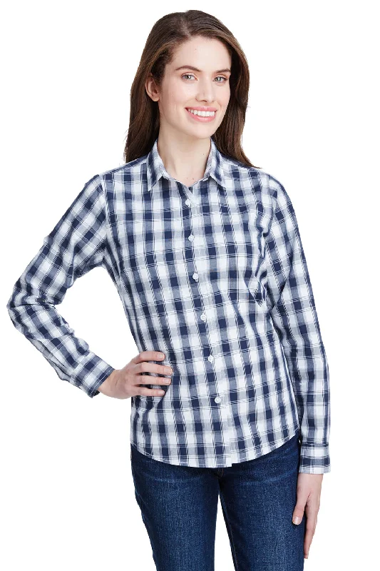 Artisan Collection Womens Mulligan Check Long Sleeve Button Down Shirt - White/Navy Blue Modern Short Sleeve Top Artisan Collection Womens Mulligan Check Long Sleeve Button Down Shirt - White/Navy Blue Modern Short Sleeve Top