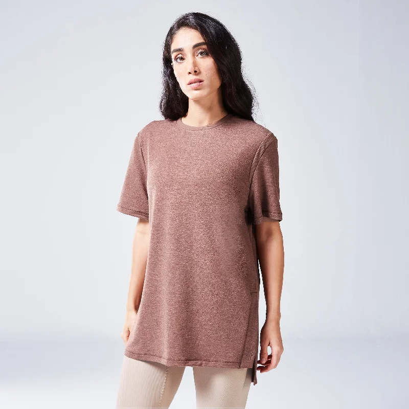 Code Oversized Drip Tee - Cappuccino Marl Zippered Front Buttoned Front Snap Front