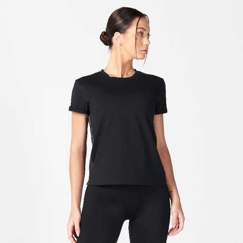 Core Wild Panel Relaxed Tee - Black Satin Fabric Silk Fabric Chiffon Fabric