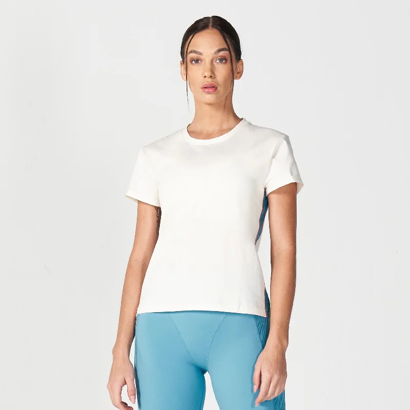 Core Wild Panel Relaxed Tee - Pearl White Zippered Front Buttoned Front Snap Front
