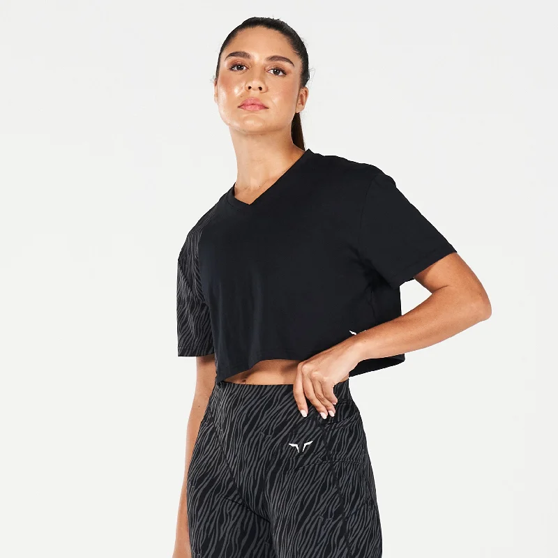 Core Wild Print Boxy Tee - Black Satin Blend Silk Blend Wool Blend