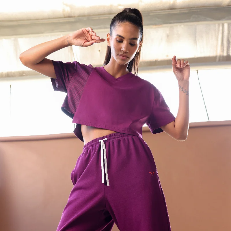 Core Wild Print Boxy Tee - Dark Purple Rayon Fabric Velvet Fabric Corduroy Fabric