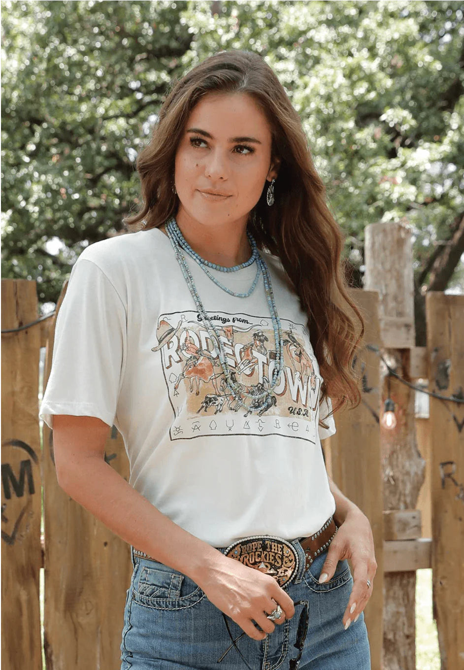 Cruel Denim Wmns Cream Rodeo Town Tee Anti-Shrink Durable Soft