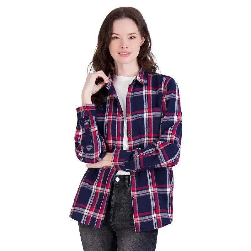 Dash Clothing Women's YD Flannel one Pocket Shirt Relaxed Button-Down Short Shirt