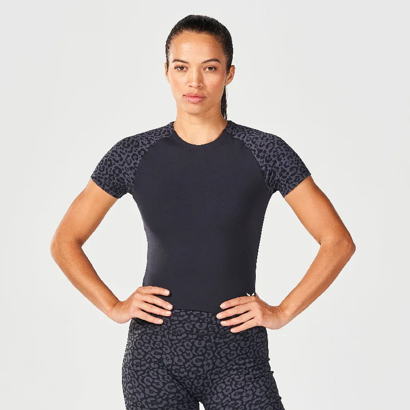 Define Gym Tee - Black Print Hooded Caped Shawl Collar