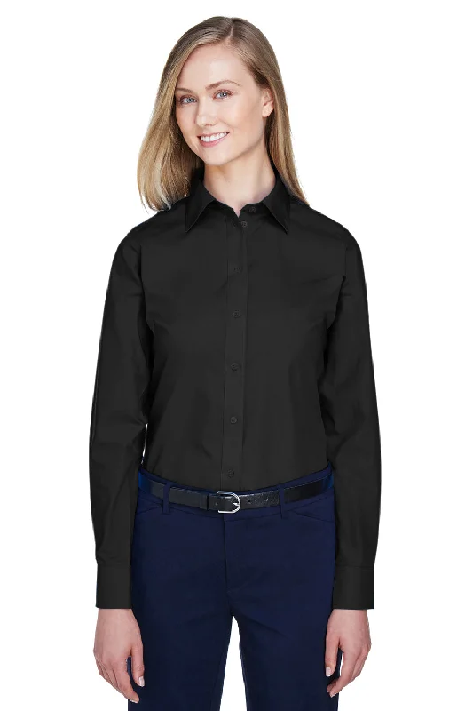 Devon & Jones Womens Crown Woven Collection Wrinkle Resistant Long Sleeve Button Down Shirt - Black Casual Button-Up Short Tee Devon & Jones Womens Crown Woven Collection Wrinkle Resistant Long Sleeve Button Down Shirt - Black Casual Button-Up Short Tee
