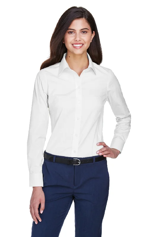 Devon & Jones Womens Crown Woven Collection Wrinkle Resistant Long Sleeve Button Down Shirt - White Relaxed Short Sleeve Tee Devon & Jones Womens Crown Woven Collection Wrinkle Resistant Long Sleeve Button Down Shirt - White Relaxed Short Sleeve Tee