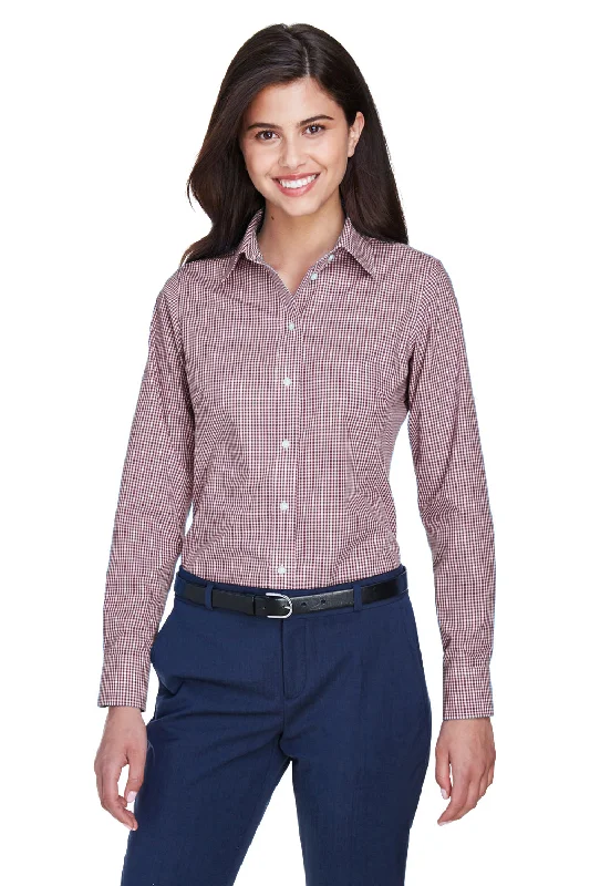 Devon & Jones Womens Crown Woven Collection Wrinkle Resistant Long Sleeve Button Down Shirt - Burgundy Modern Casual Short Sleeve Devon & Jones Womens Crown Woven Collection Wrinkle Resistant Long Sleeve Button Down Shirt - Burgundy Modern Casual Short Sleeve