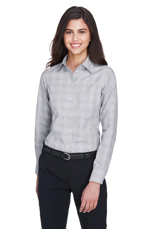 Devon & Jones Womens Crown Woven Collection Wrinkle Resistant Long Sleeve Button Down Shirt - White/Graphite Grey/Light Graphite Relaxed Fit Short Blouse Devon & Jones Womens Crown Woven Collection Wrinkle Resistant Long Sleeve Button Down Shirt - White/Graphite Grey/Light Graphite Relaxed Fit Short Blouse