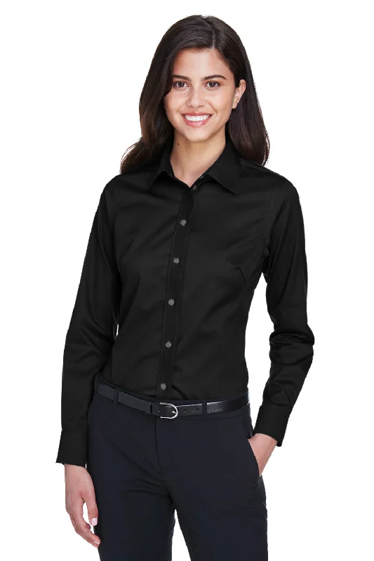 Devon & Jones Womens Crown Woven Collection Wrinkle Resistant Long Sleeve Button Down Shirt - Black Soft Cotton Short Shirt Devon & Jones Womens Crown Woven Collection Wrinkle Resistant Long Sleeve Button Down Shirt - Black Soft Cotton Short Shirt